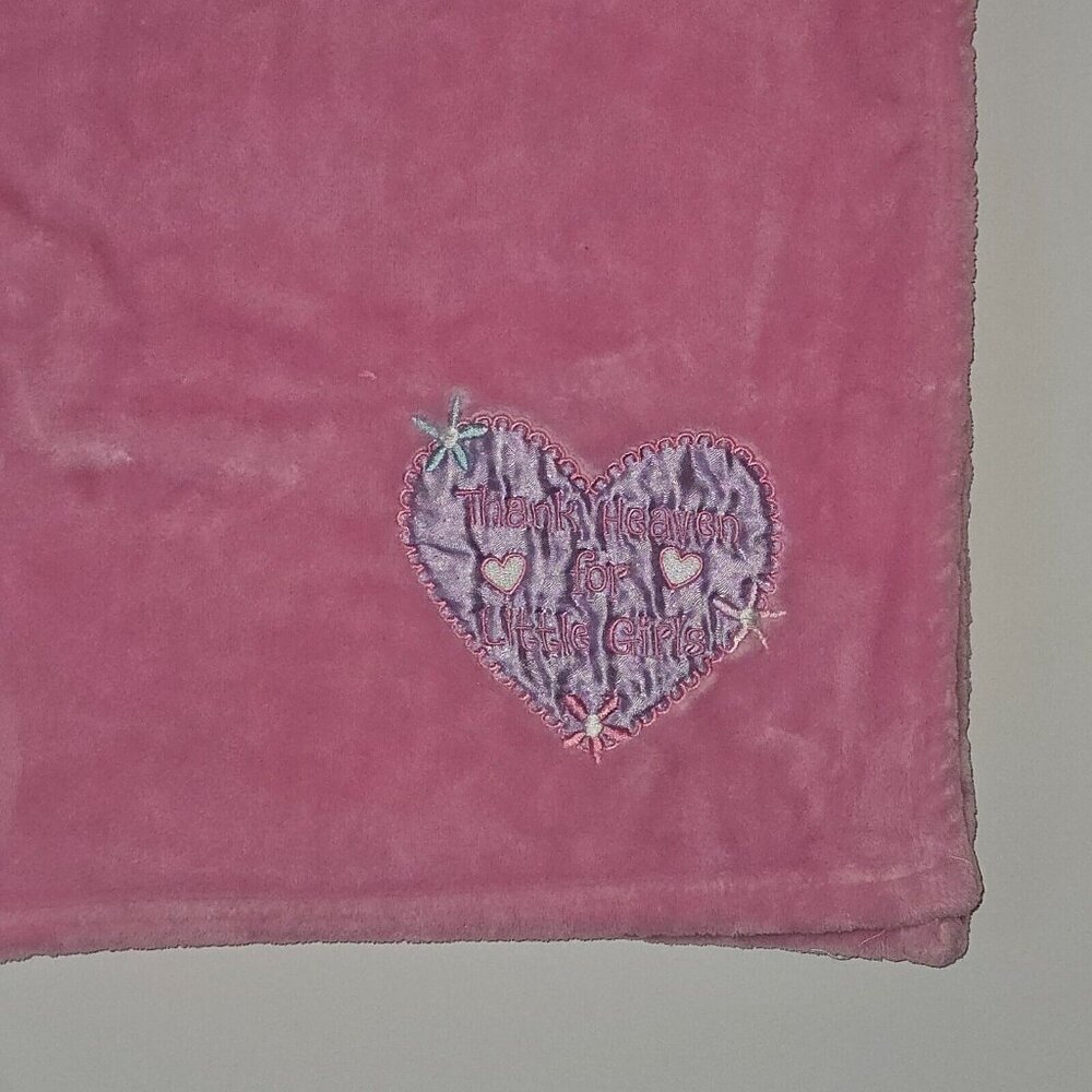 Thank Heaven For Little Girls Pink Fleece Blanket Purple Heart Baby Essentials
